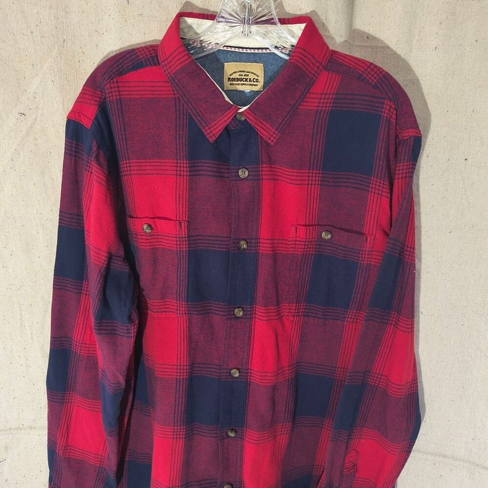 Sears & Roebuck Men's Size Large L Slv Flannel Shirt Vintage Red & Blue Plaid